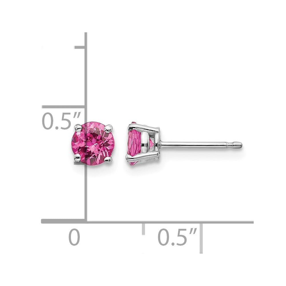 14k White Gold 5mm Round Pink Spinel Post Earrings