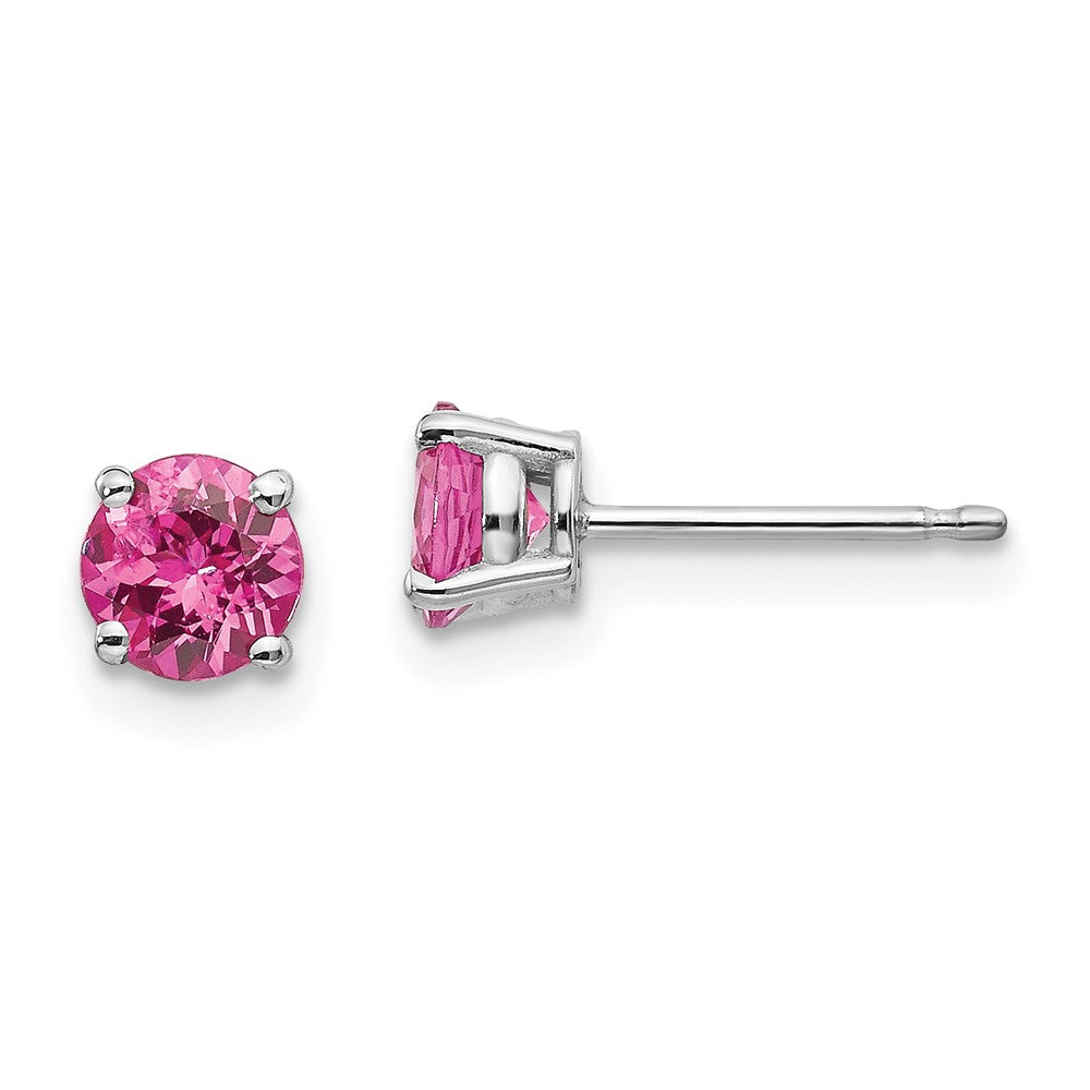 14k White Gold 5mm Round Pink Spinel Post Earrings