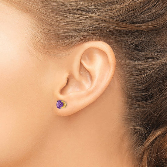 14k 6mm Round Amethyst Post Earrings
