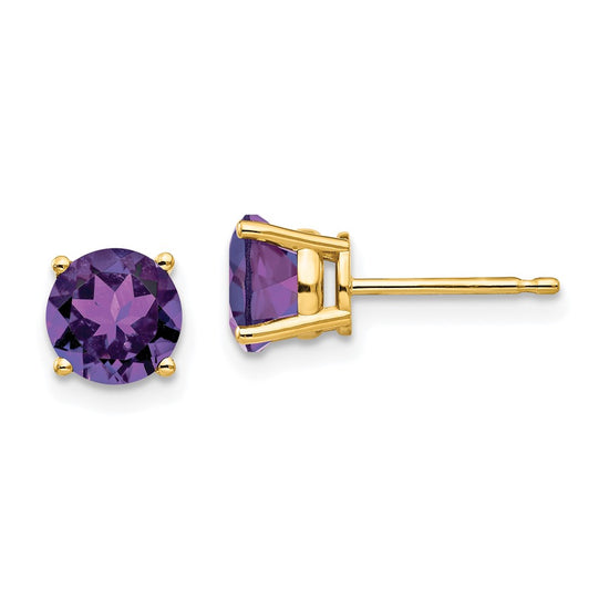 14k 6mm Round Amethyst Post Earrings