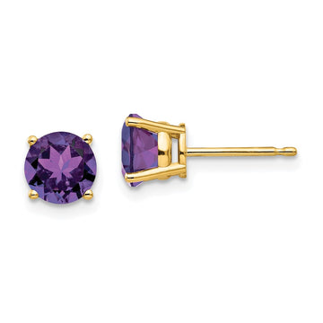 14k 6mm Round Amethyst Post Earrings