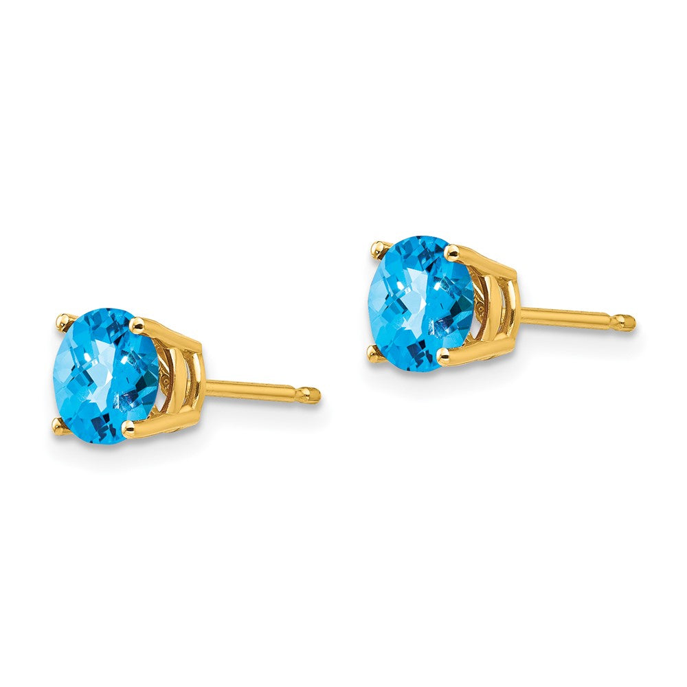14k 6mm Round Checker-cut Blue Topaz Post Earrings