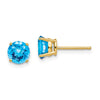 14k 6mm Round Checker-cut Blue Topaz Post Earrings