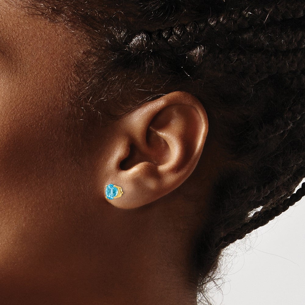 14k 6mm Round Blue Topaz Post Earrings
