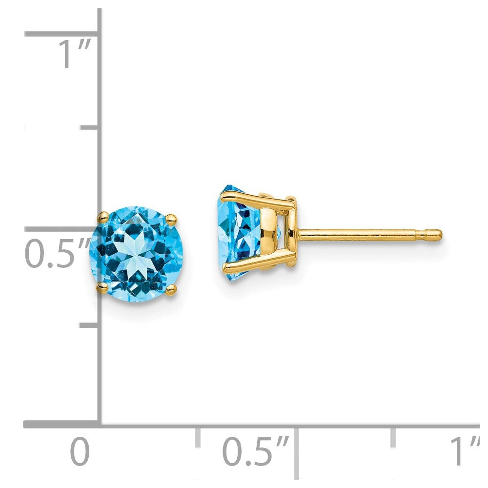 14k 6mm Round Blue Topaz Post Earrings