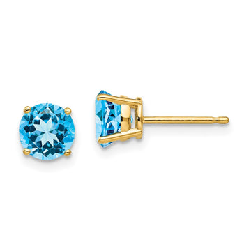 14k 6mm Round Blue Topaz Post Earrings