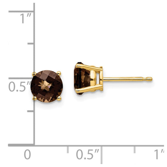 14k 6mm Round Checker-cut Smoky Quartz Post Earrings