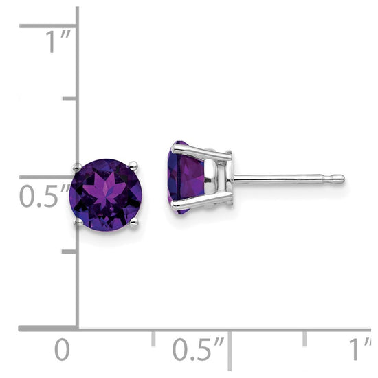 14k White Gold 6mm Round Amethyst Post Earrings