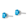 14k White Gold 6mm Round Checker-cut Blue Topaz Post Earrings