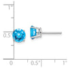 14k White Gold 6mm Round Checker-cut Blue Topaz Post Earrings