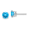 14k White Gold 6mm Round Checker-cut Blue Topaz Post Earrings