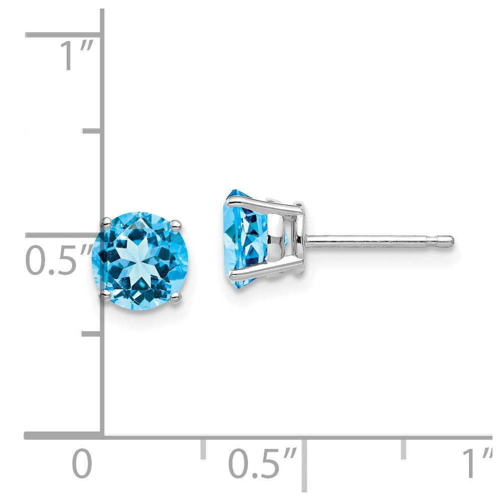 14k White Gold 6mm Round Blue Topaz Post Earrings