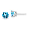 14k White Gold 6mm Round Blue Topaz Post Earrings