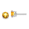 14k White Gold 6mm Round Checker-cut Citrine Post Earrings
