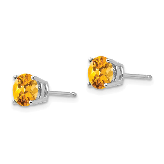 14k White Gold 6mm Round Citrine Post Earrings