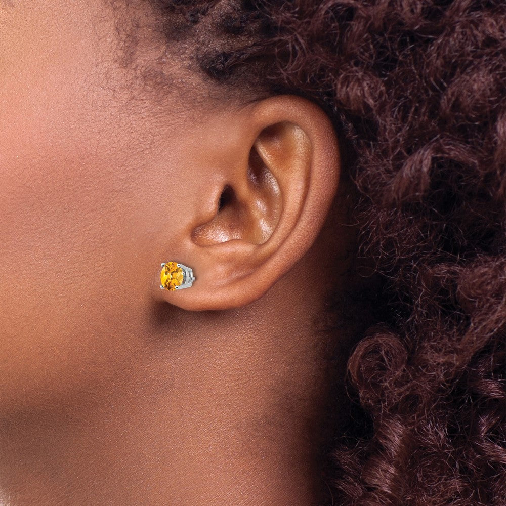 14k White Gold 6mm Round Citrine Post Earrings