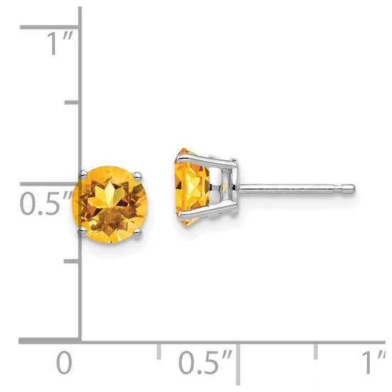 14k White Gold 6mm Round Citrine Post Earrings