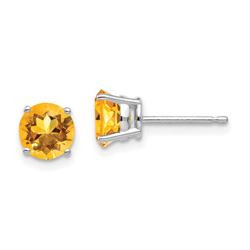 14k White Gold 6mm Round Citrine Post Earrings