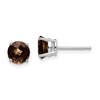 14k White Gold 6mm Round Checker-cut Smoky Quartz Post Earrings