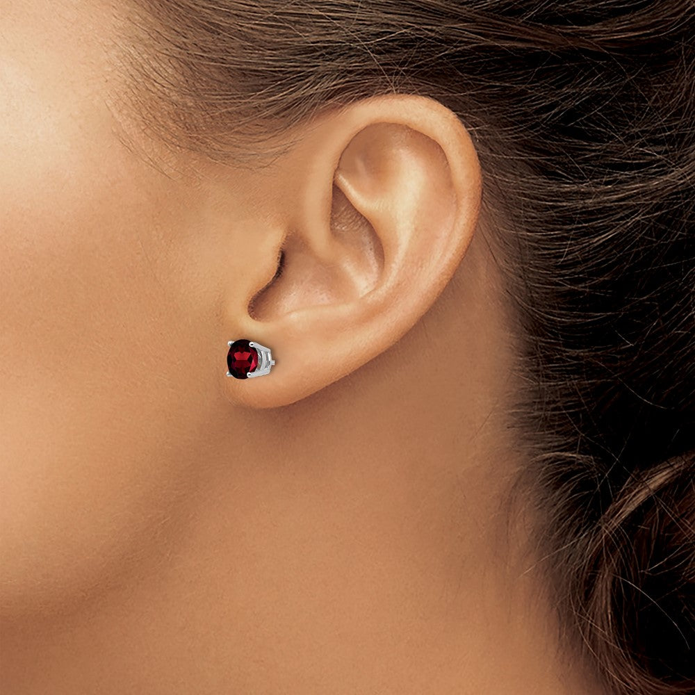 14k White Gold 6mm Round Garnet Post Earrings