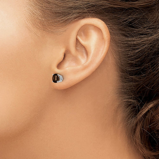 14k White Gold 6mm Round Smoky Quartz Post Earrings