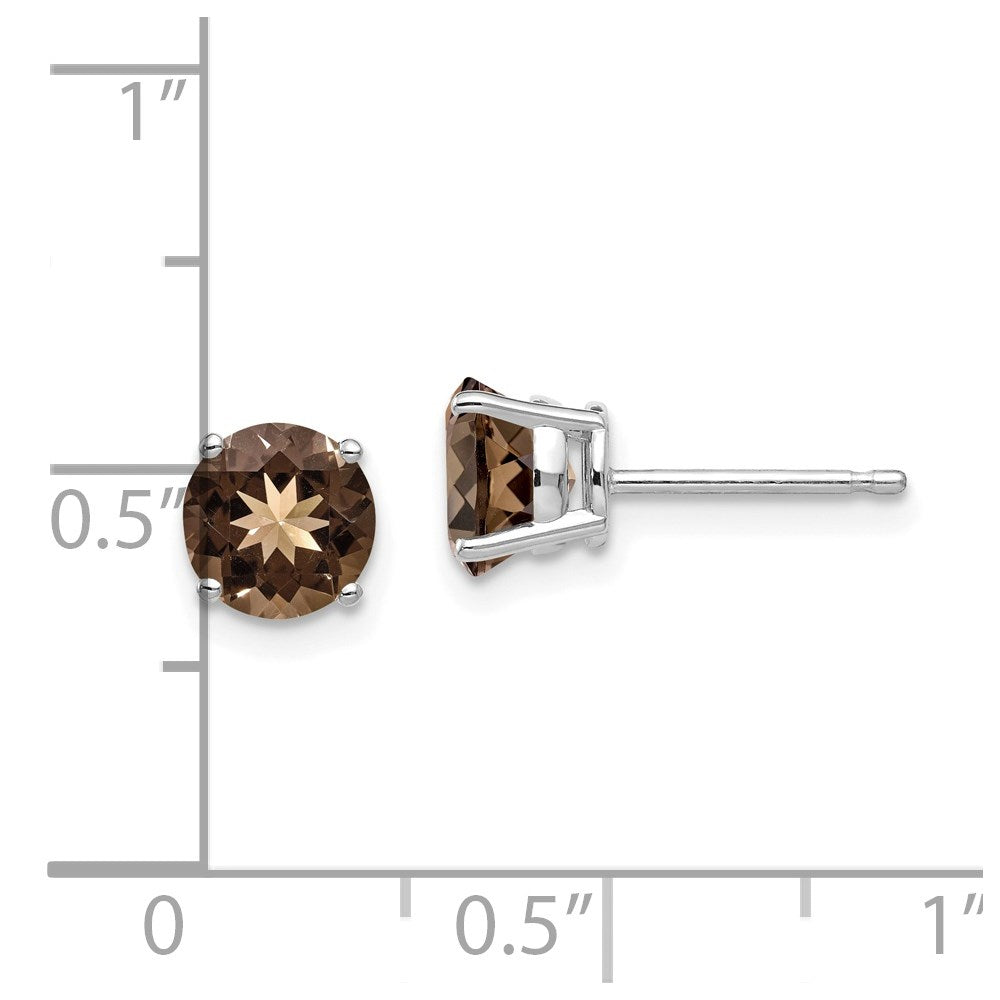 14k White Gold 6mm Round Smoky Quartz Post Earrings