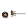 14k White Gold 6mm Round Smoky Quartz Post Earrings