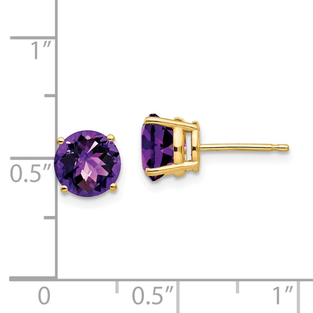 14k 7mm Round Checker-cut Amethyst Post Earrings