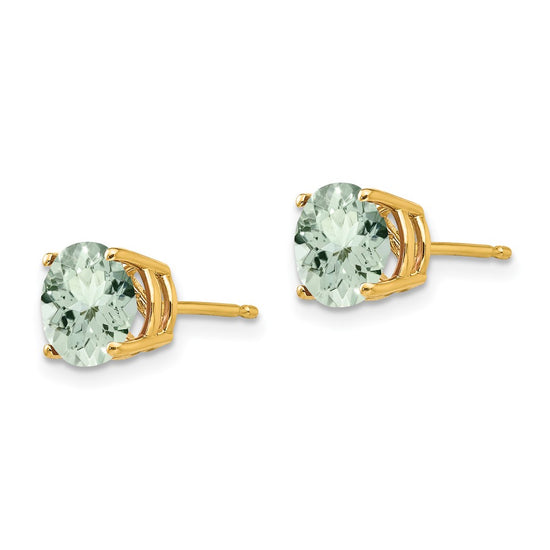 14k 7mm Round Green Quartz Post Earrings