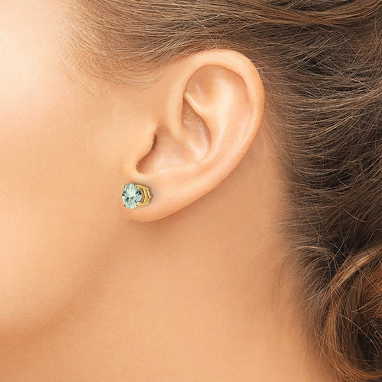 14k 7mm Round Green Quartz Post Earrings