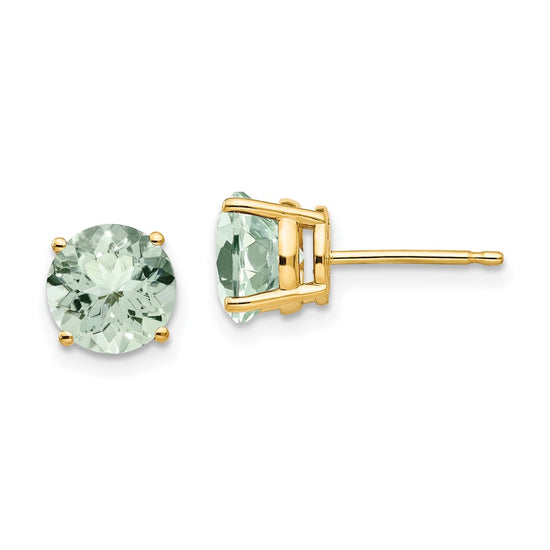 14k 7mm Round Green Quartz Post Earrings