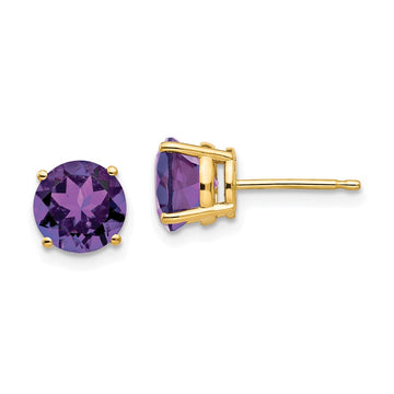 14k 7mm Round Amethyst Post Earrings