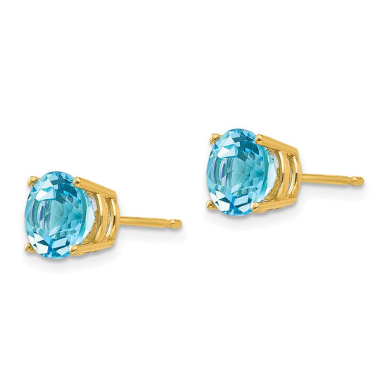 14k 7mm Round Blue Topaz Post Earrings