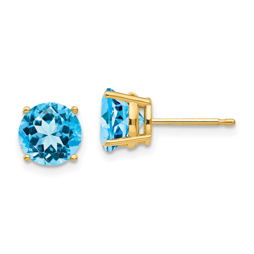 14k 7mm Round Blue Topaz Post Earrings