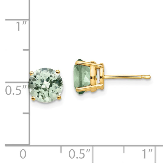 14k 7mm Round Checker-Cut Green Quartz Post Earrings