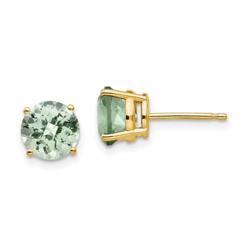 14k 7mm Round Checker-Cut Green Quartz Post Earrings