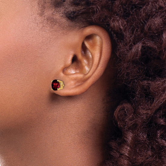 14k 7mm Round Garnet Post Earrings