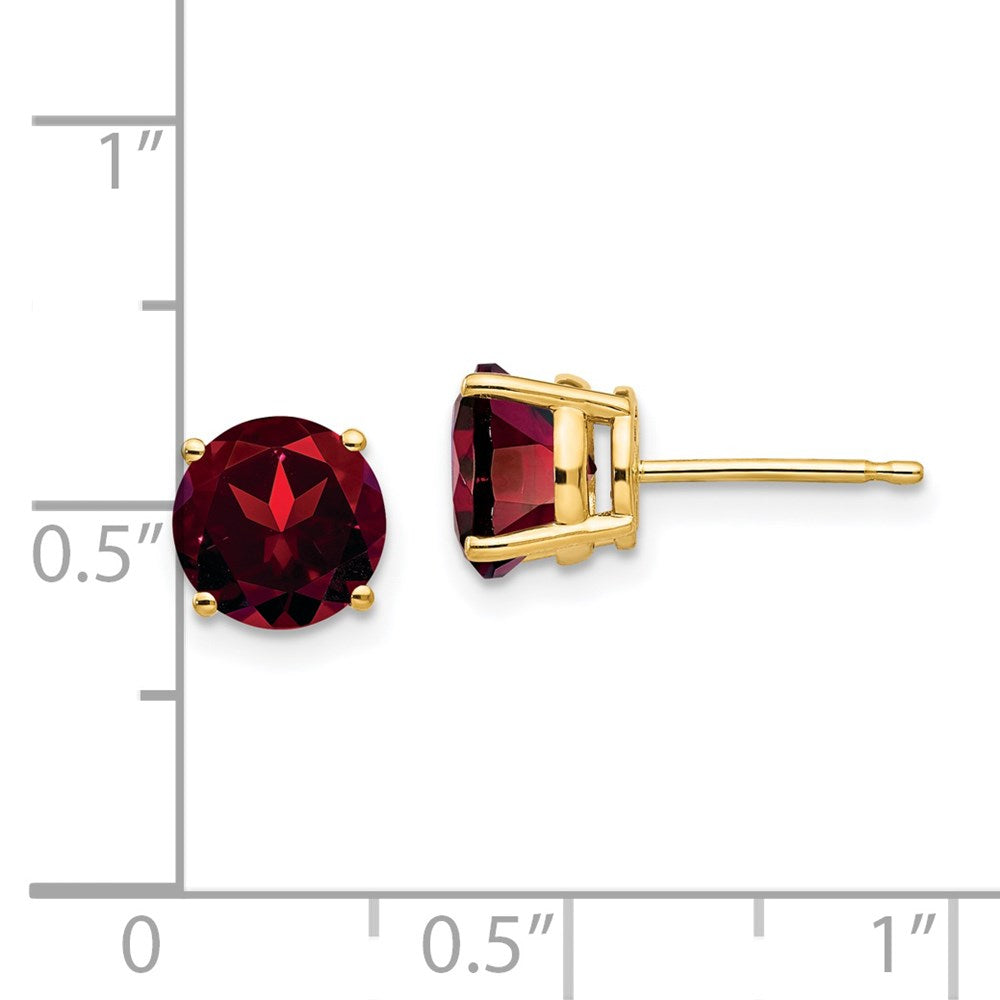 14k 7mm Round Garnet Post Earrings