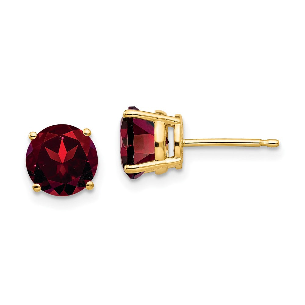 14k 7mm Round Garnet Post Earrings
