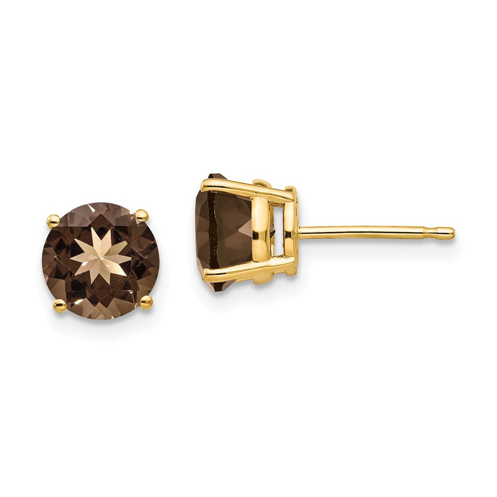 14k 7mm Round Smoky Quartz Post Earrings