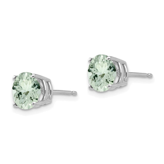14k White Gold 7mm Round Green Quartz Post Earrings