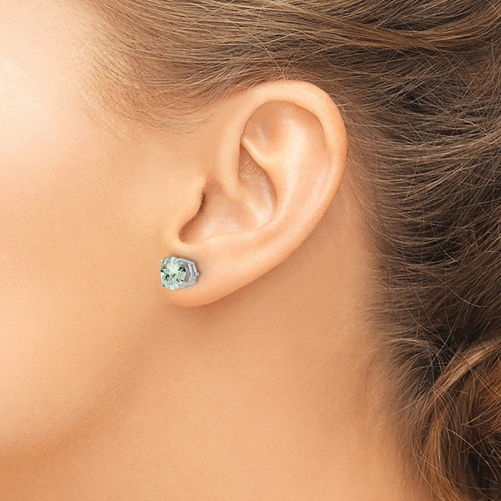 14k White Gold 7mm Round Green Quartz Post Earrings