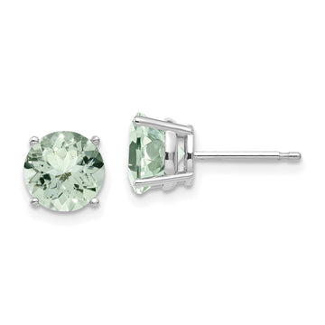 14k White Gold 7mm Round Green Quartz Post Earrings