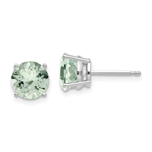 14k White Gold 7mm Round Green Quartz Post Earrings