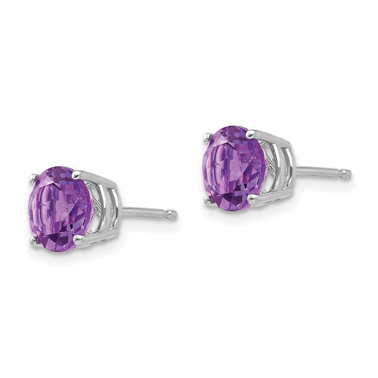 14k White Gold 7mm Round Amethyst Post Earrings
