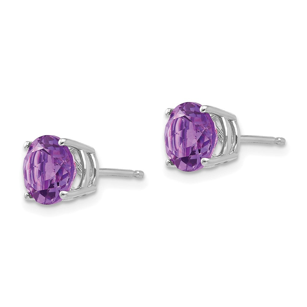 14k White Gold 7mm Round Amethyst Post Earrings