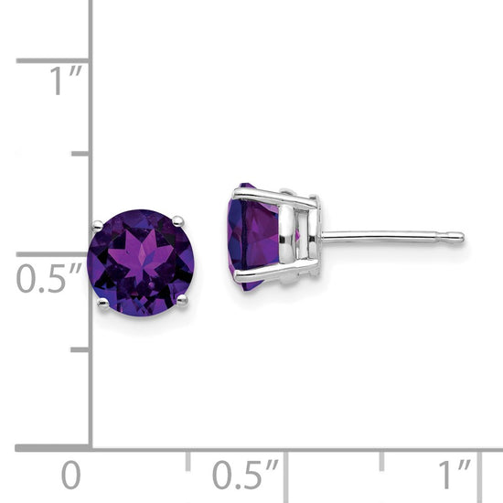 14k White Gold 7mm Round Amethyst Post Earrings