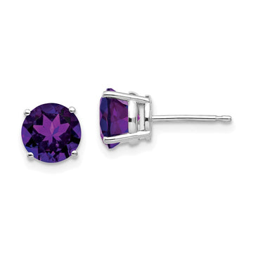 14k White Gold 7mm Round Amethyst Post Earrings
