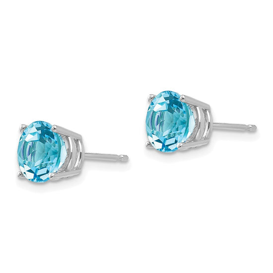 14k White Gold 7mm Round Blue Topaz Post Earrings