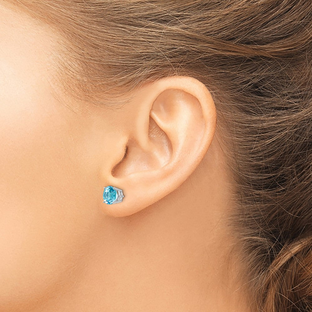 14k White Gold 7mm Round Blue Topaz Post Earrings